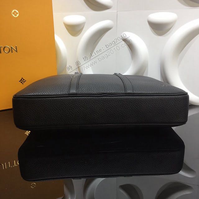 lv新款包包 路易威登Porte-Documents Voyage小號公事包 Taurillon小牛皮 lv時尚商務男士公事包 荔枝紋 N41478  ydh3891
